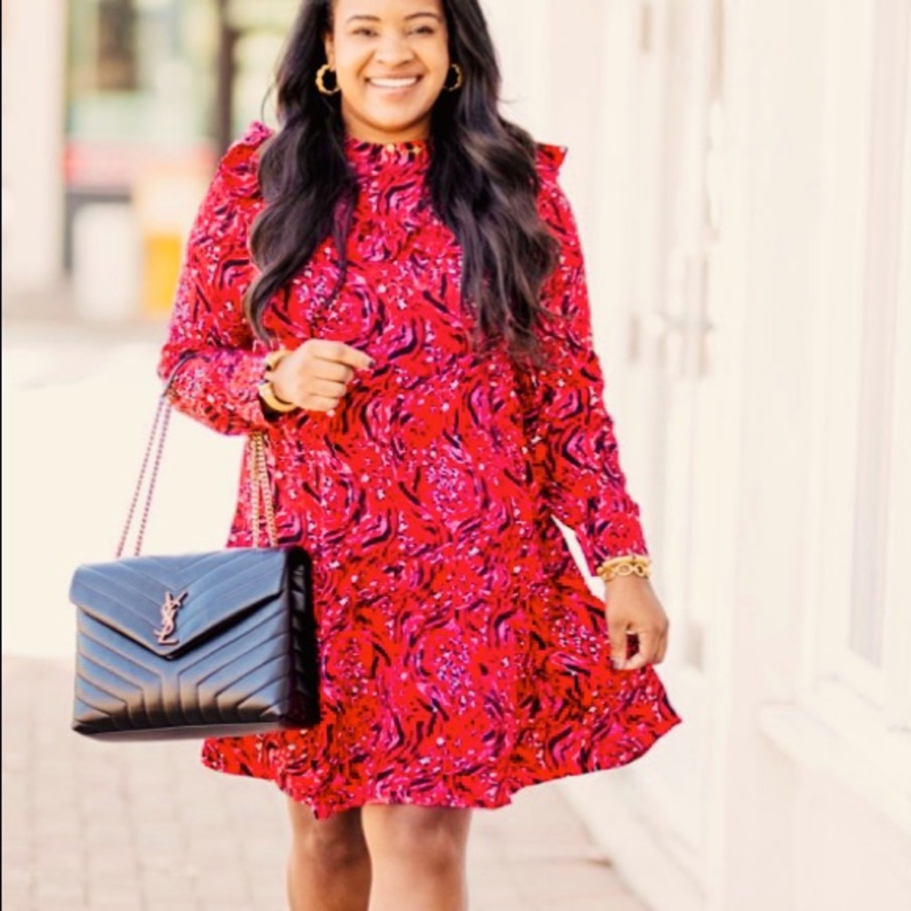 Red Ruffle Layered Animal Print Babydoll Dress